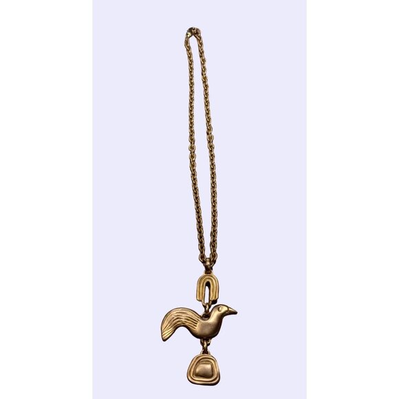 Matte bright saturated gold tone bird charm necklace 90's - Picture 5 of 9